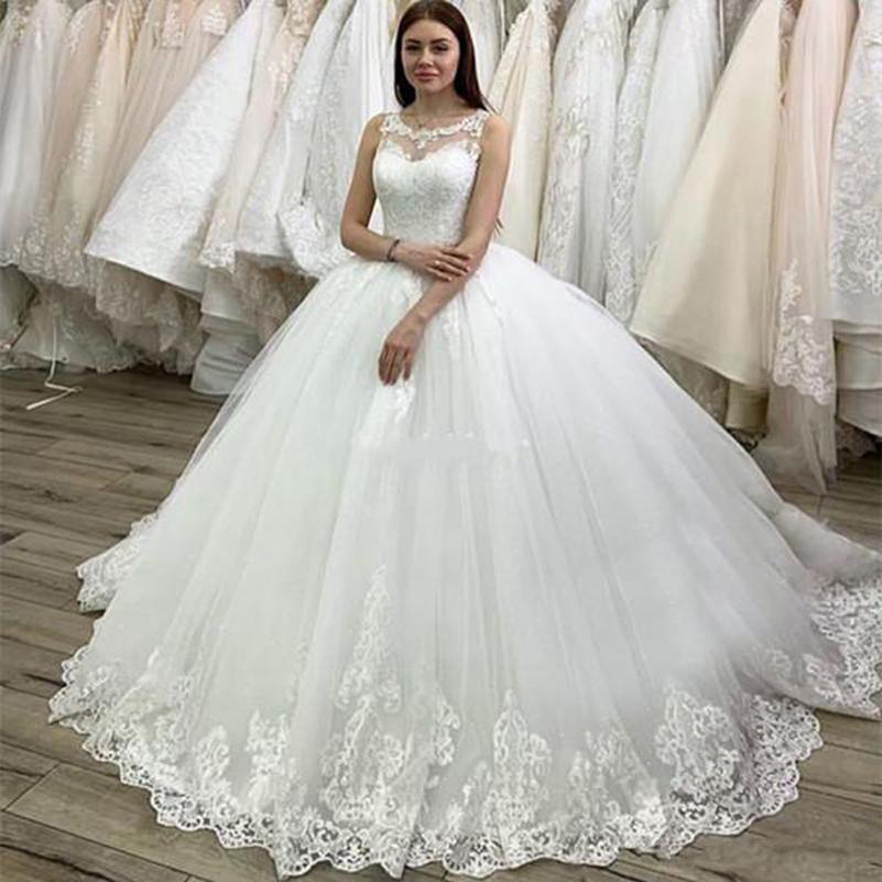 Jewel Neck Lace Ball Gown Wedding Dresses 2021 with Appliques Court Train Tulle Plus Size Wedding Bridal Gowns, White
Jewel Neck Lace Ball Gown Wedding Dresses 2021 with Appliques Court Train Tulle Plus Size Wedding Bridal Gowns, White