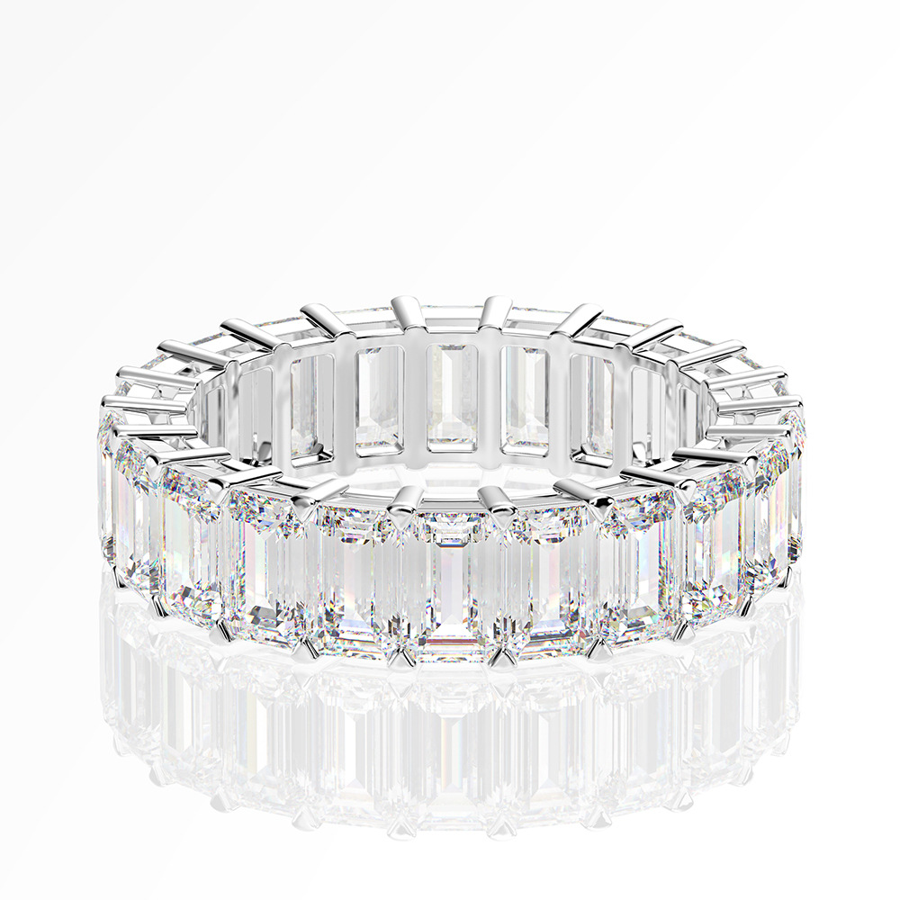 Eternity Emerald Cut Lab Diamond Ring 925 Sterling Silver Engagement Wedding Rings For Women Jewelry Gift