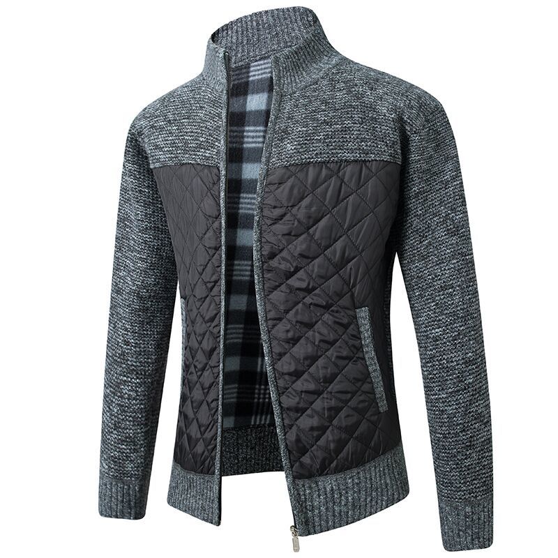 Autumn Winter Mandarin Collar Men Cardigan Thick Patchwork Pocket Zipper Soft Warm Coat Knitted Casual Male Sweater Pull Homme 201221