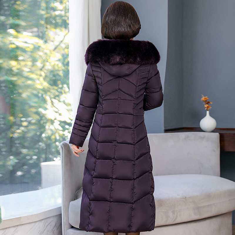 women's solid X-long jacket winter slim parka thick hooded fur collar office laides coat femme casual outwear abrigo mujer 200928