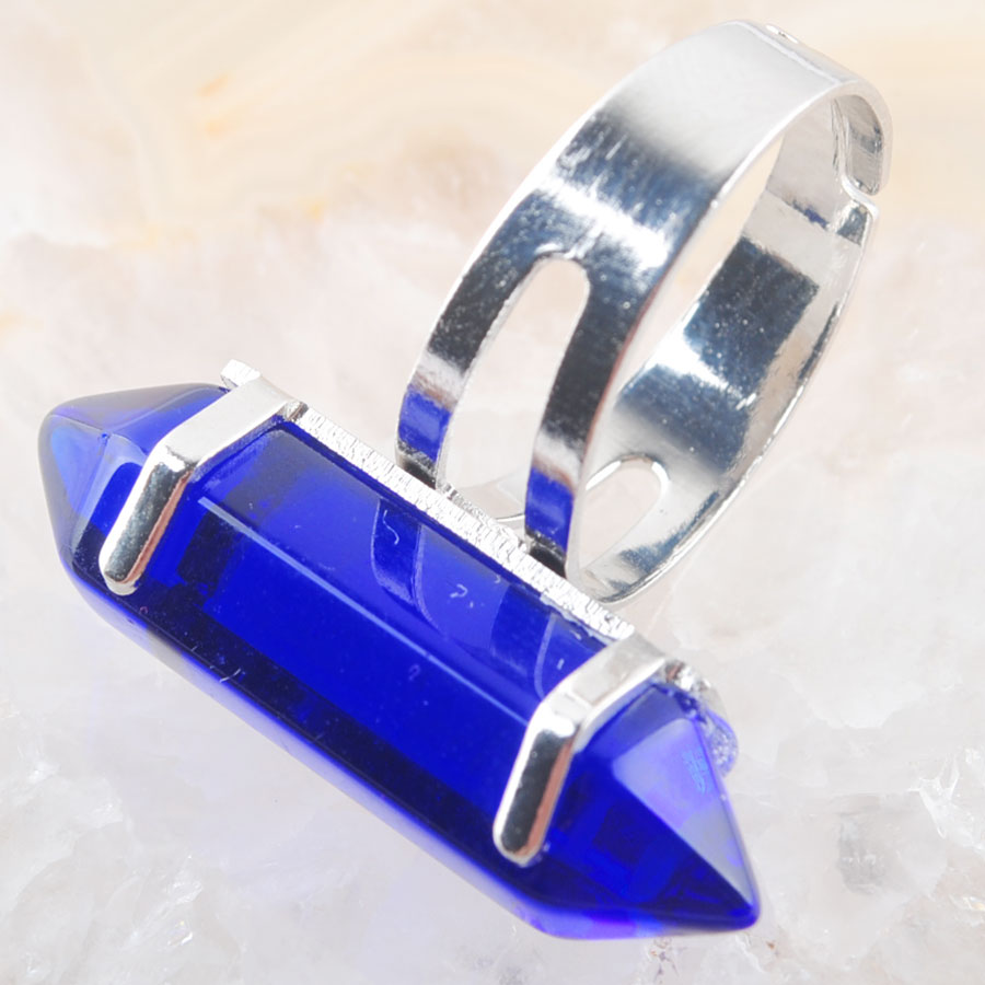 WOJIAER Natural Dark Blue Green Quartz Rings Gem Stones Healing Reiki Chakra Beads Ring 20mm (0.8") Adjustable DBX304