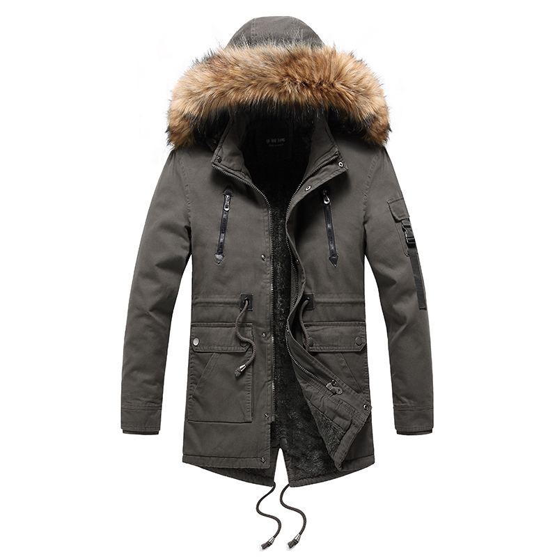 Men Winter Parkas Jacket Men Long Coat Cotton Warm Thick Casual Parka Men Long Fur Collar Fleece Windproof Hooded Jackets 201023