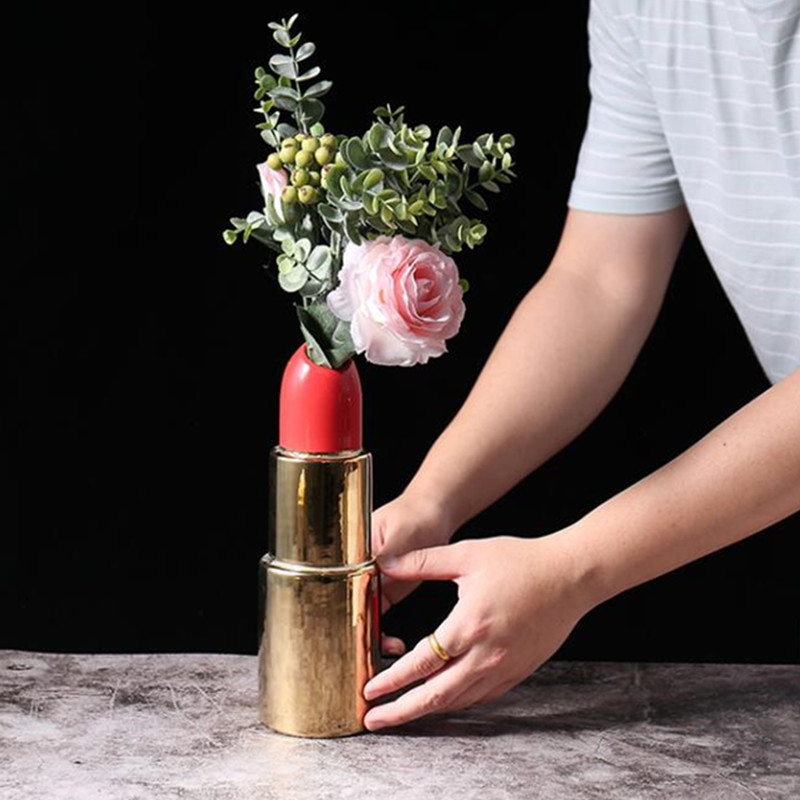 Nordic ins Home Simulation Lipstick Ceramics Vase Creative Living Room Coffee Table Flower Arrangement Home Decor A1764 LJ201209