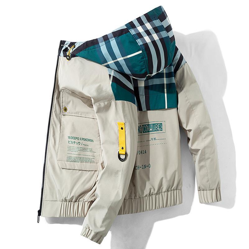 Autumn hooded jacket men frock new loose big yards hit color stitching jacket men 1716 P60 201226