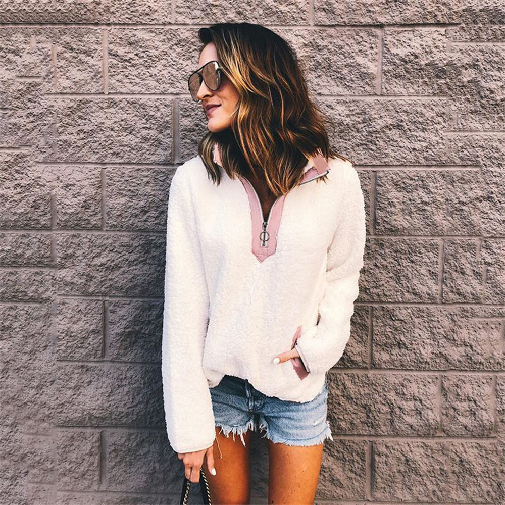 Women Winter Sherpa Sweater Teddy Fleece Zipper Turtleneck Pullover Sherpa Fleece Tops Female Winter Warm Coat Sweaters 201222