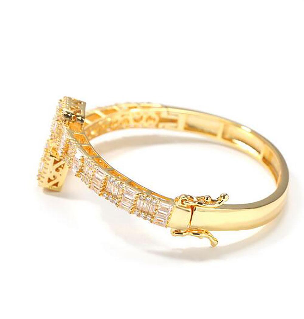 Hip Hop Wedding Bangle: Gold Filled Princess Cut Topaz Bracelet