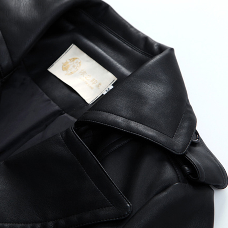Nerazzurri British style leather trench coat for women long sleeve lapel Womens fashion Slim fit soft faux leather blazer 201020