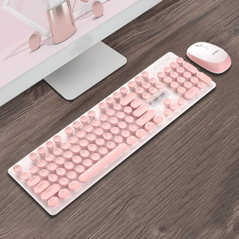 Wireless Gaming Keyboard and Mouse Combos Slim Rose Gold Color 24GHz Keyboard Comfortable Touch Combos with Receiver for Office L