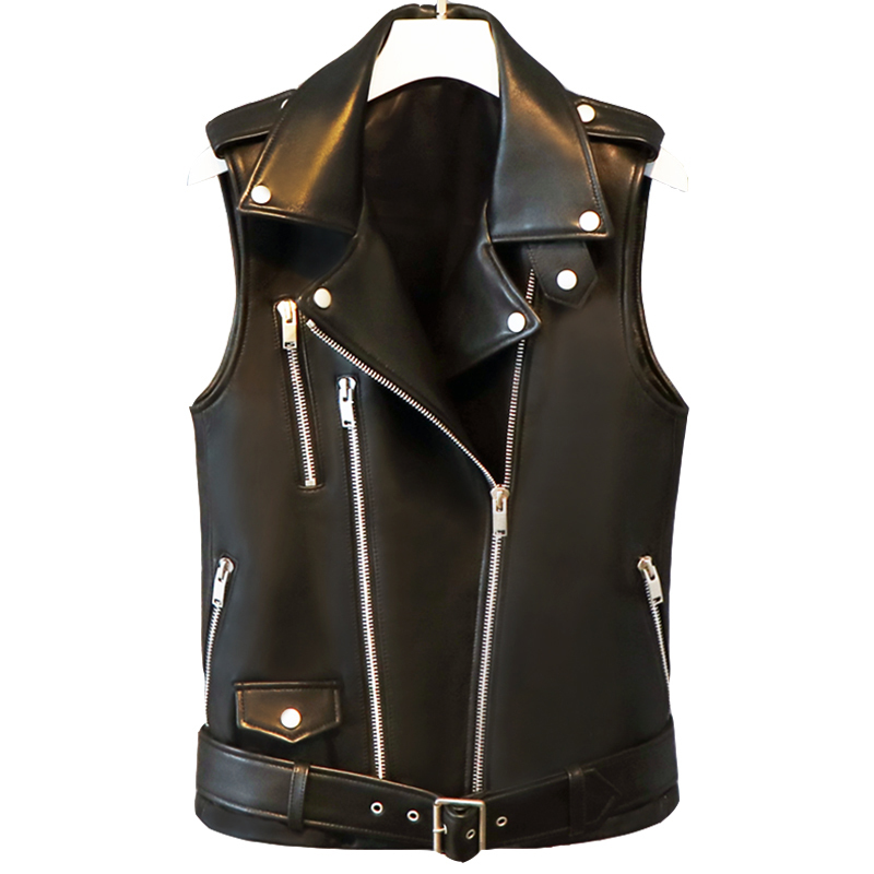 Lautaro Short black spring faux leather vest women zipper Plus size sleeveless biker jacket Leather waistcoat gilet 5xl 6xl 7xl 201226