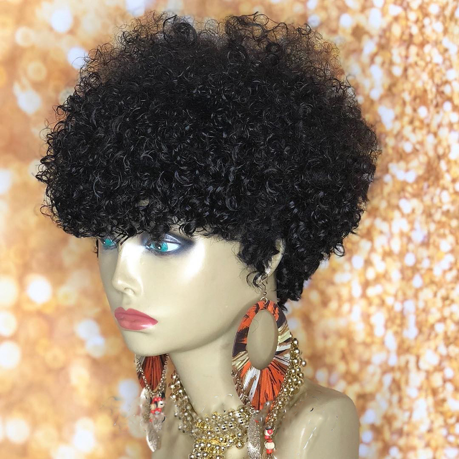 New kinky Curly Human Hair Short Bob Wigs Natural Black Remy Brazilian Glueless Wig For Women