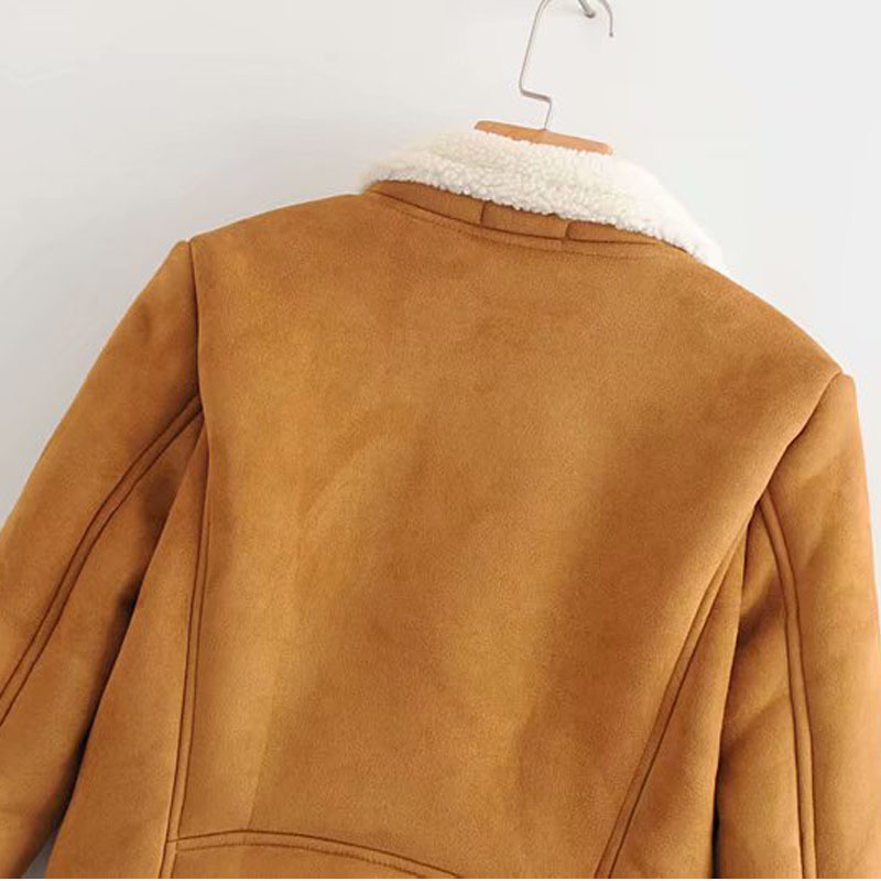 Warm Winter Fashion Long Sleeve Zipper Lamb Hair Female Coat Fur One Deerskin Locomotive Womens Jacket Black Chic Tops 201029