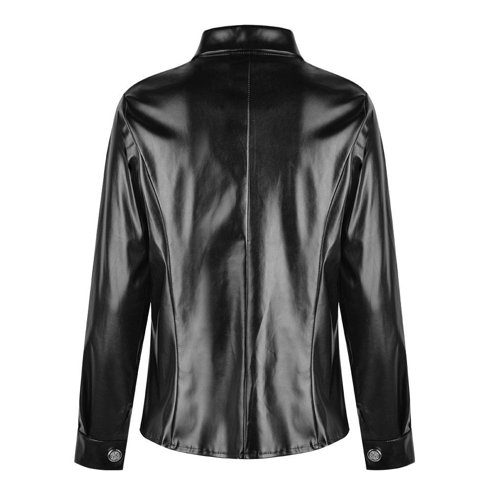 Faux Leather Blouse Women Long Sleeve Shirts Blouses Casual Button PU Leather Blouse Turn Down Collar Ladies Top Blusas D30 201126