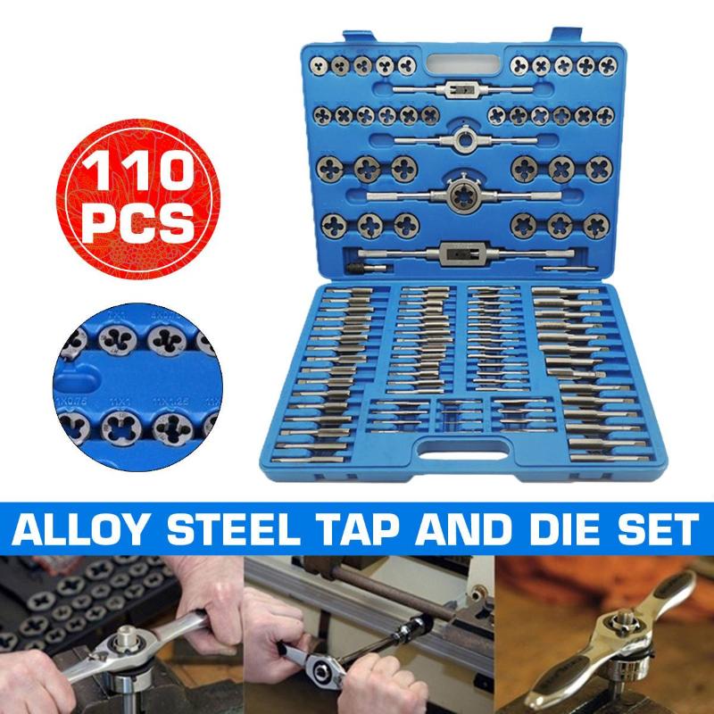 110Pcs Tap and Die Set Tungsten Steel Titanium Tap and Die Combination Set For Cutting External & Internal Threads
110Pcs Tap and Die Set Tungsten Steel Titanium Tap and Die Combination Set For Cutting External & Internal Threads