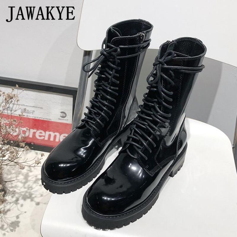 Patent leather lace up boots women black wine red Thick bottom platform shoes woman Winter Motorcycle boots botas mujer1
Patent leather lace up boots women black wine red Thick bottom platform shoes woman Winter Motorcycle boots botas mujer1