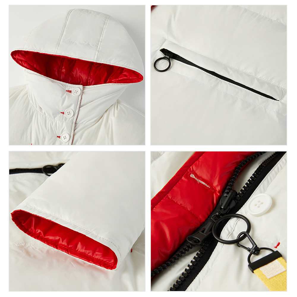 YAYA Women's White Duck Down Jacket Hooded Medium Length Thick Down Coat Waterproof Big Pocket Wear Down Coat on Both Sides 201019