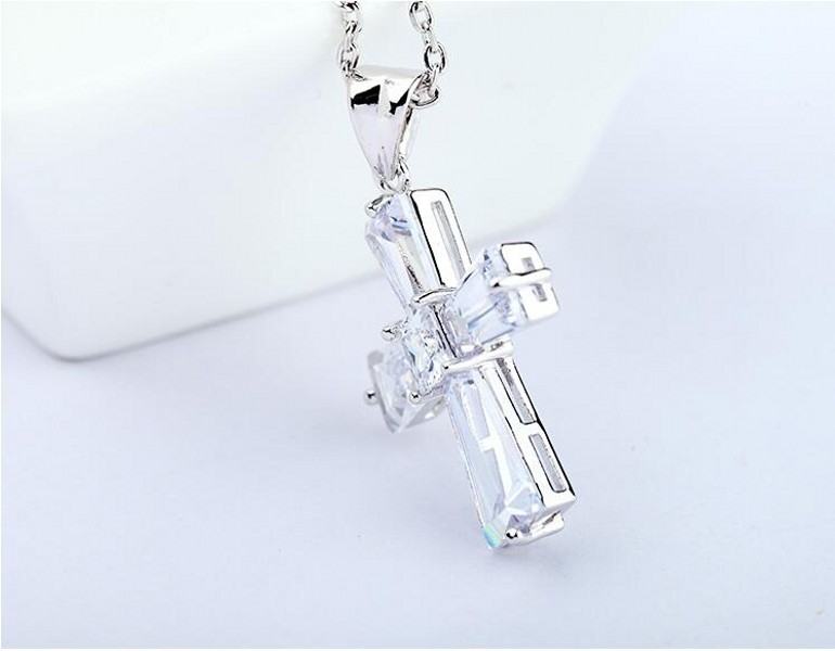 Sterg Cross Necklace: Sier Princess Topaz Jewelry For Women 50bd