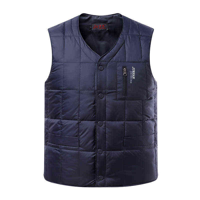 Winter Men Duck Down Vest Sleeveless Coat Ultralight Puffer Vest Jacket Fashion V-Neck Windproof Down Waistcoat Padded Tops 220114