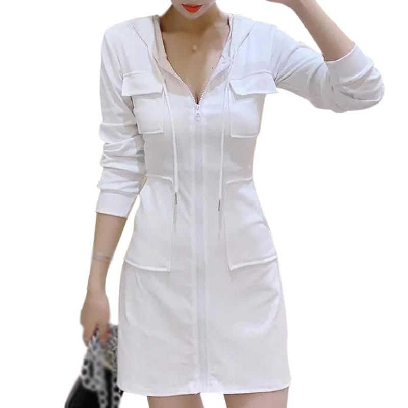 Spring Autumn Women' Korean Style Casual Wild Sexy Zipper Long Sleeve Hooded Dress Ladies Fashion Solid Mid-Length Dress
Spring Autumn Women' Korean Style Casual Wild Sexy Zipper Long Sleeve Hooded Dress Ladies Fashion Solid Mid-Length Dress