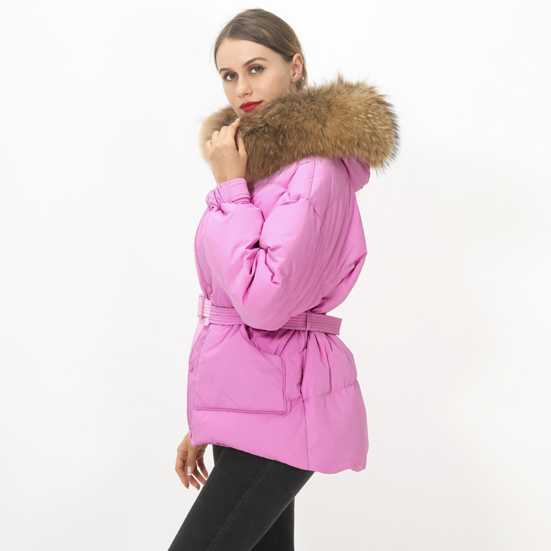 Janveny Large Natural Raccoon Fur Hooded Down Jacket Women Winter 90% White Duck Down Coats Short Thicken Female Parka Snow Coat 201019