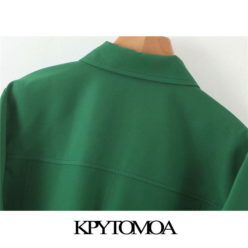 KPYTOMOA Women Fashion Safari Style Pockets Cropped Jacket Coat Vintage Lantern Sleeve Buttonup Female Outerwear Chic Tops 201017