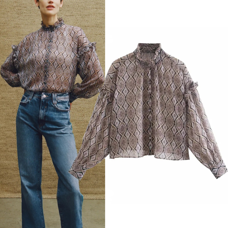 2021 New Crop Top Women Vintage Printed Woman High Neck Long Sleeve Tulle Ruffle Chiffon Blouse Ladies Loose Casual Tops 00b3, Print
2021 New Crop Top Women Vintage Printed Woman High Neck Long Sleeve Tulle Ruffle Chiffon Blouse Ladies Loose Casual Tops 00b3, Print
