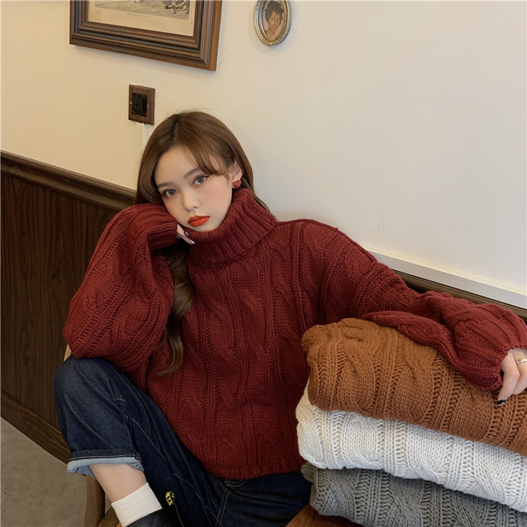 Gagairch Thick Sweater Women High Collar Loose Wear New Autumn Winter Short Casual Style Retro Solid Pullovers Warm 201225