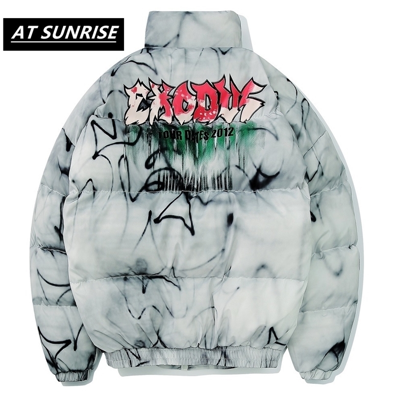 Graffiti printed Mens Winter Parkas Hip Hop Zipper Pockets Thick Jackets Coat Men Fashion Casual streetwear jacket tops 201201