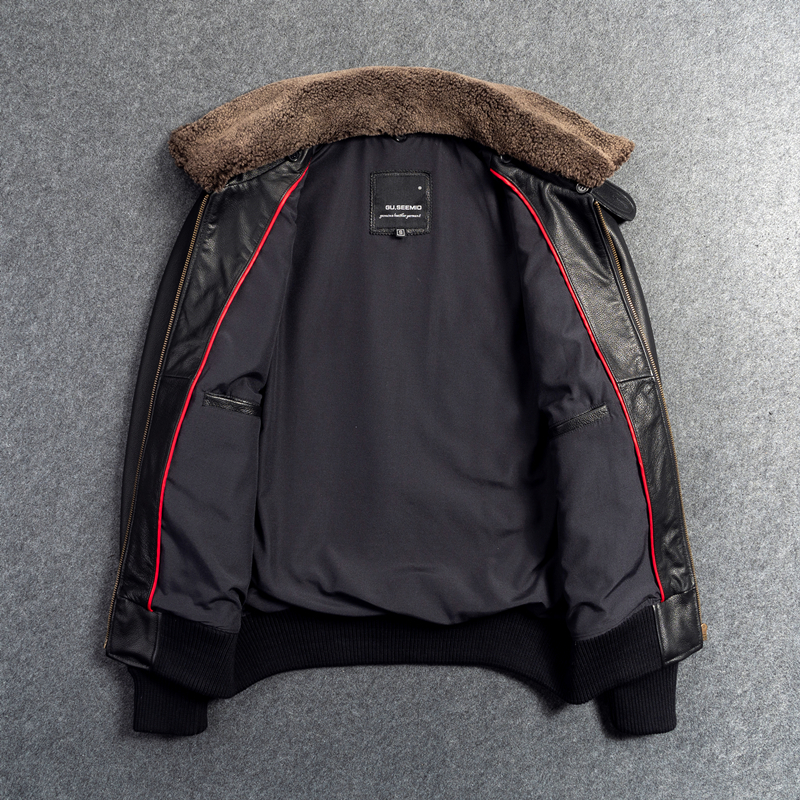 Gu.seemio genuine leather jacket for men male cowhide coat real animal 100% skin outer wear flight suit with fur collar 201119