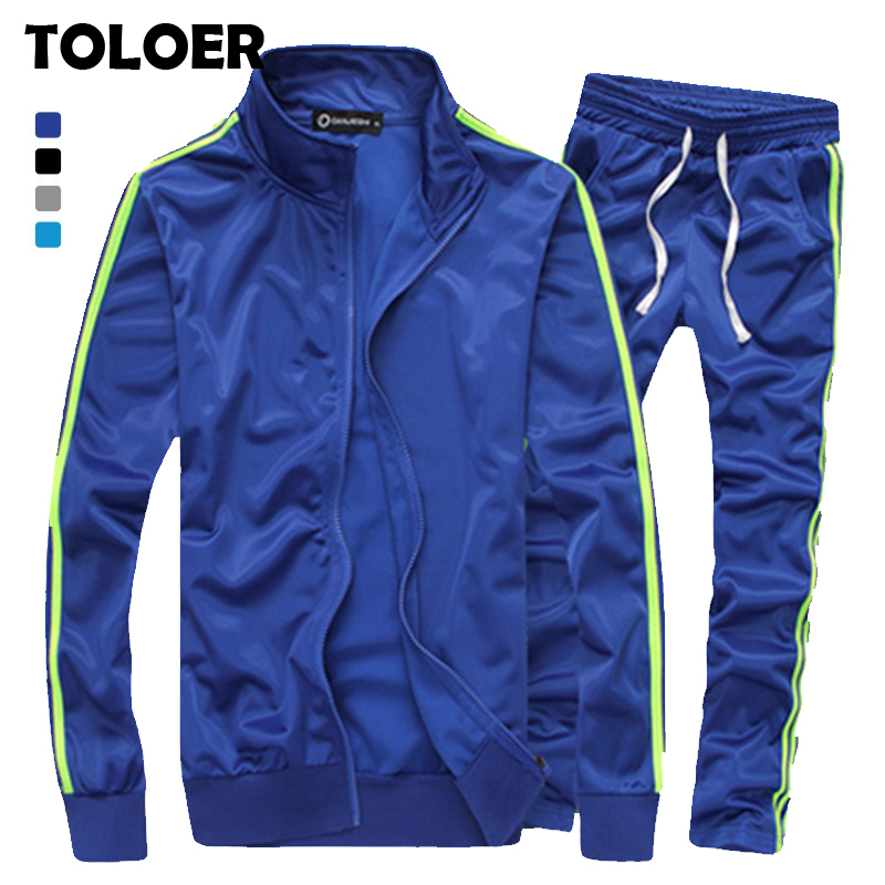 New Men Tracksuit Casual Solid Striped Zipper Sets 2 Pc Jackets + Pants Male Spring Autumn Sportswear Sporting Suit Outwear 201124