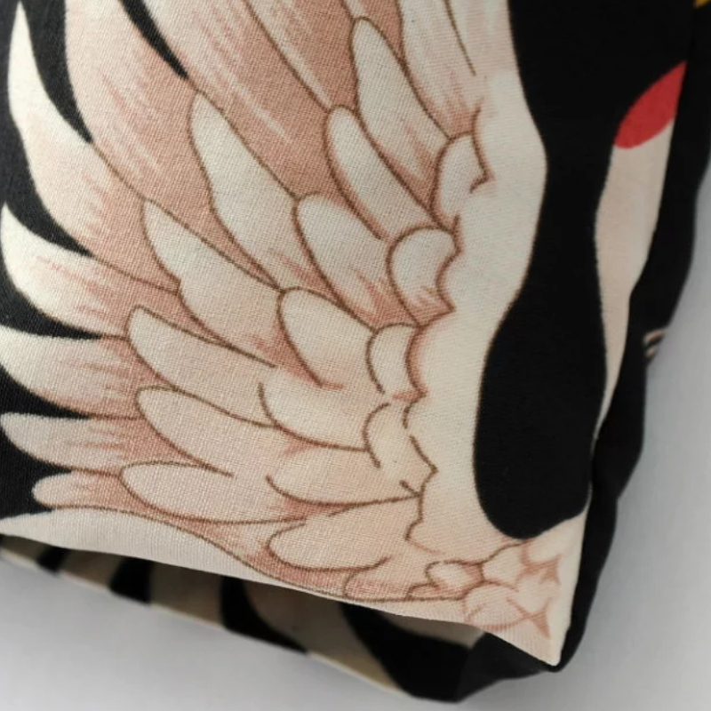 Fashion Women Red Crowned Crane printing Kimono style jacket Casual Long sleeve Coat Vintage Knotted belt Loose Tops C215 201112
