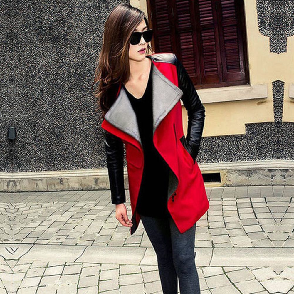 XUXI New Women Spring Fashion Woman Cost Patchwork Slim Wool Female Overcoat Winter Spring Overcoat Manteau Femme FZ795 201216