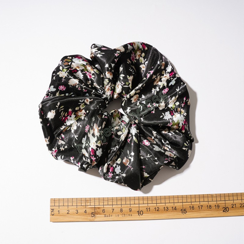 Satin Silk Solid Color Oversized Scrunchies Leopard Floral Print Elastic Hair Bands Rings Women Girls Headband Hair Accessories