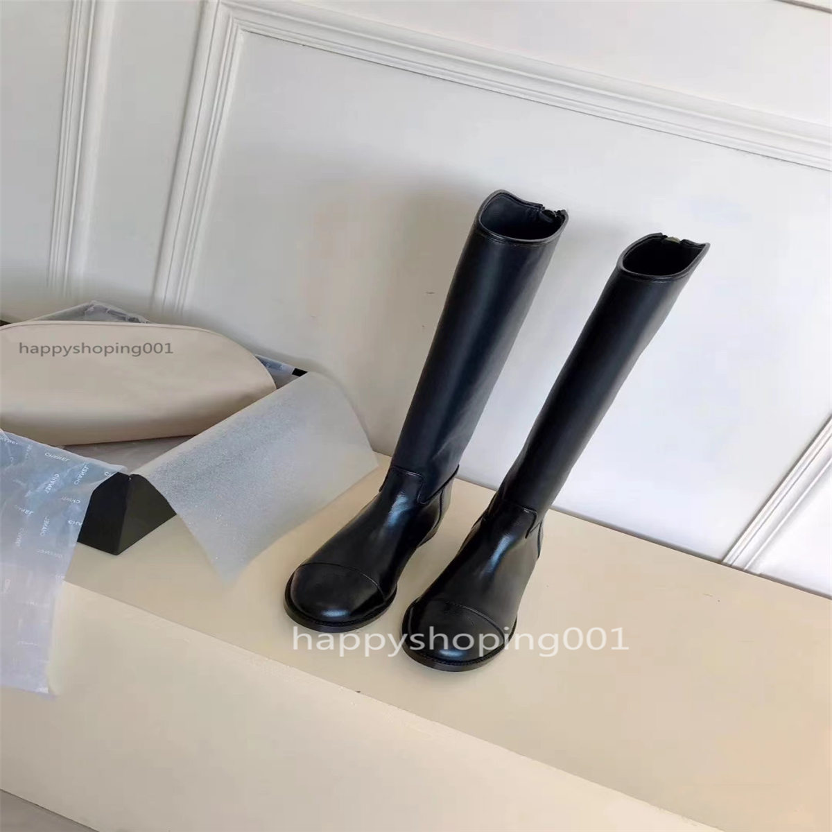 Women's Boots Leather Classic Fashion Women's Shoes Leather High Heel Women's Boots Black knee high boots