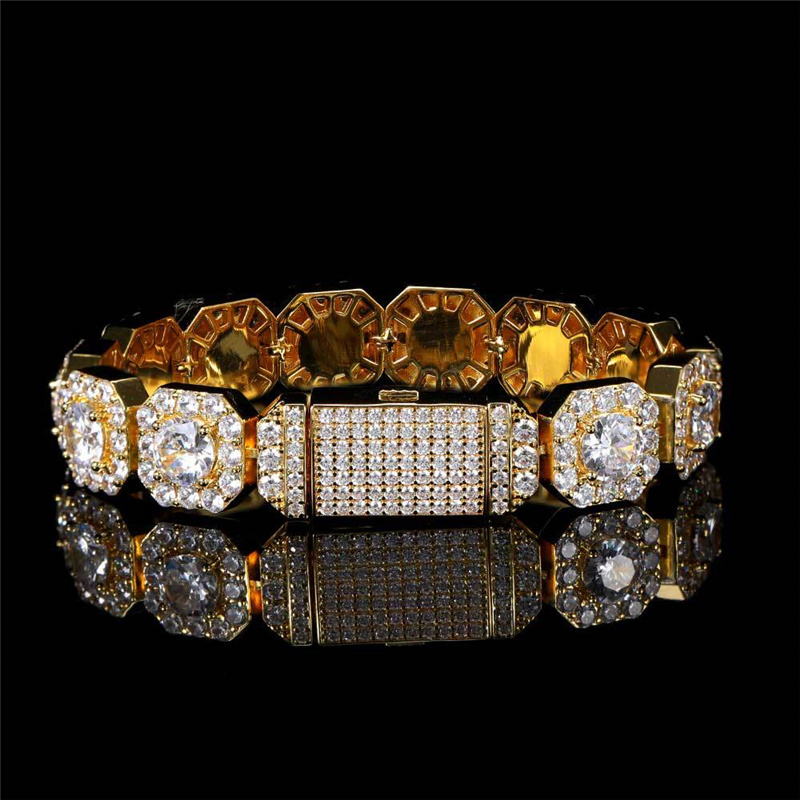 necklace moissanite chain 12mm 16/18/20/22/24inch Gold Plated Bling CZ Diamond Bracelet for Men Women Hip Hop Punk Jewelry