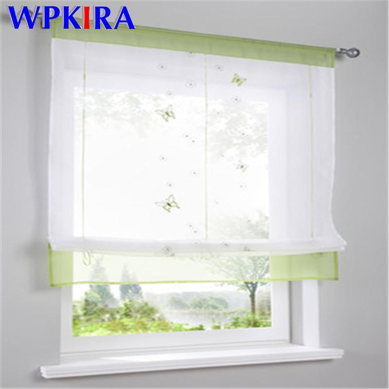 

Bay Window Embroidered Butterfly Rome Blinds Kitchen Short Curtain For Balcony Window Stitching Green Tulle Sheer Organza Q011D3, Color 01