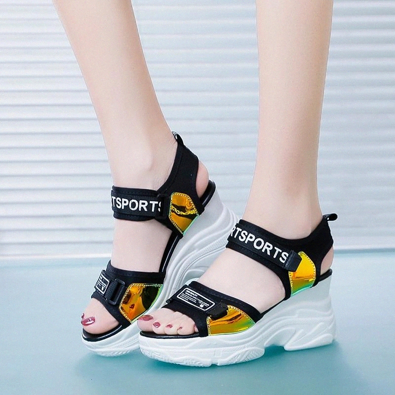 Rimocy Black Laser Wedge Sandals for Women 2020 Chunky Platform High Heels Sandalias Mujer Casual Ankle Strap Summer Shoes Woman #Yn4L