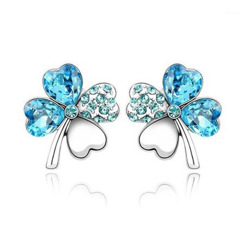 Stud Four Leaves Clover Crystal Earrings Fashion Woman Color Retention Jewelry1