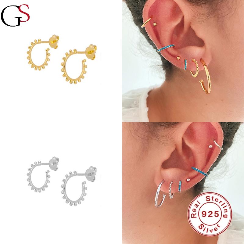 GS Womens Hoop Earrings 925 Sterling Silver Brincos Personalized C-shaped Round Beads Pendientes Christmas Gift For Girls
GS Womens Hoop Earrings 925 Sterling Silver Brincos Personalized C-shaped Round Beads Pendientes Christmas Gift For Girls