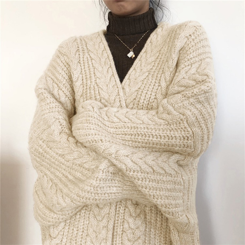 Lucyever Autumn Winter Long Cardigan Sweaters Women Vintage Boho Style Sweaters V-neck Casual Loose Woman Sweater Coats 201223