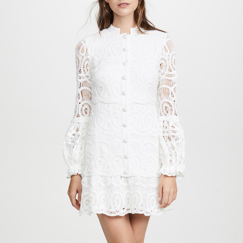 Spring 2021 New Lace Embroidered Ruffles Single Breasted Dress Lantern Sleeve Hollowed Out Splicing Short Dress Cc45, White
Spring 2021 New Lace Embroidered Ruffles Single Breasted Dress Lantern Sleeve Hollowed Out Splicing Short Dress Cc45, White