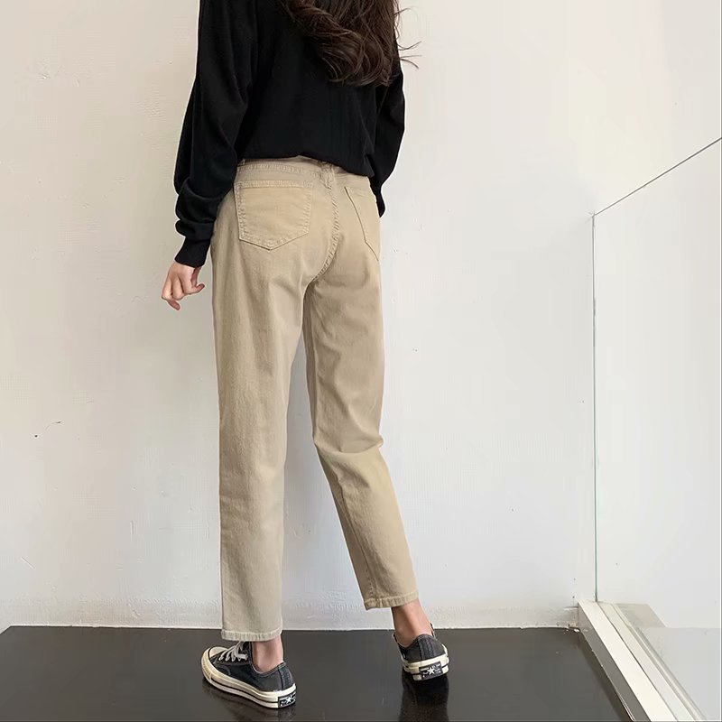 GOPLUS New Spring Green Khaki Plus Size Jeans Women's High Waist Mom Jeans Loose Casual Straight Pants Vaquero Mujer C9865 201105