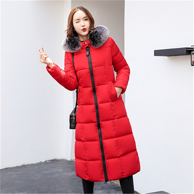 Korean version of the new winter hooded big fur collar slim thickening was thin high-end plus size down cotton jacket 201217