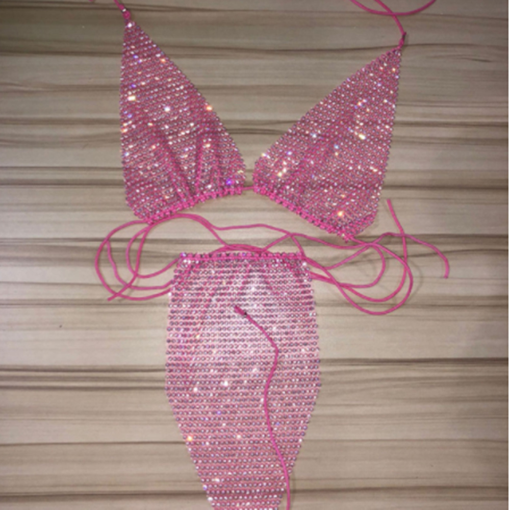 StoneFans Bling Sexy Ladies Sequins Crystal Swimwear Bikini Set Push-Up Bra and Thong Adjustment Rhinestone Body Jewelry Biquini T200508