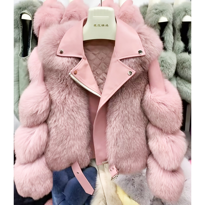 Leiouna Full Fox Fur Winter New Fashion Grass Short Zipper Jacket Female Stitching Model One Fur Women's Parkas Overcoats 201110