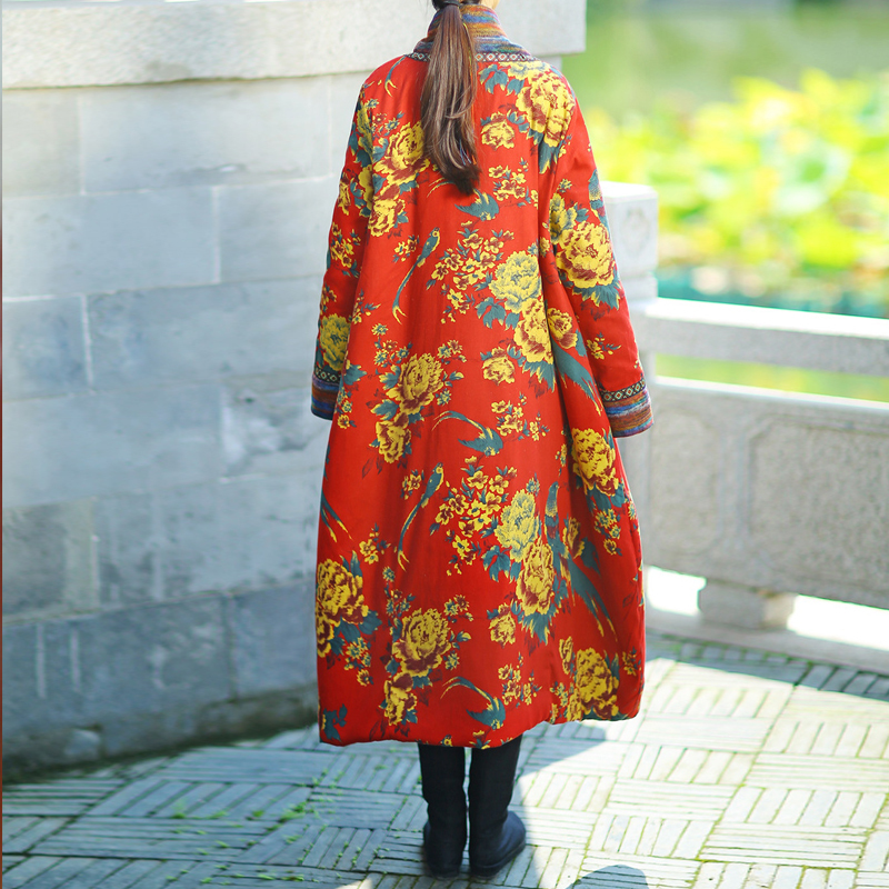 Johnature Winter Parka Women Jacket Coat New Vintage Robe Long Sleeve High Quality Warm Women Clothing Thick Print Coat 201217