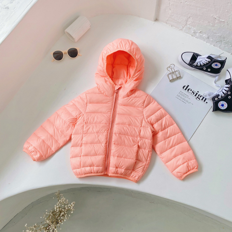 Winter fashion candy color Light down jackets for boys and girls zipper hooded packable all-match down coats 201126