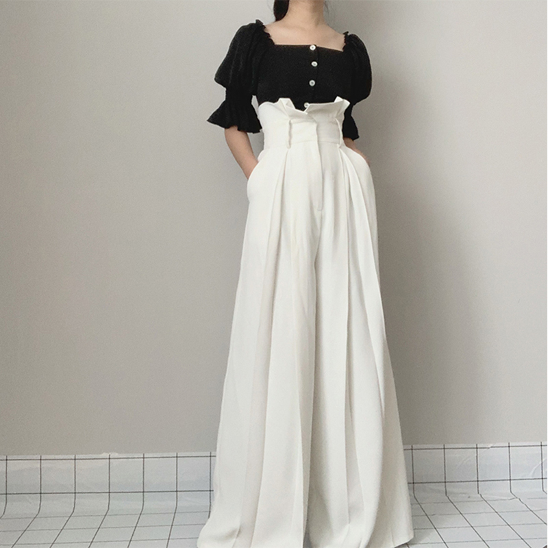 [EAM] High Waist Yellow Long Pleated Split Wide Leg Trousers New Loose Fit Pants Women Fashion Tide Spring Autumn 1M646 201031