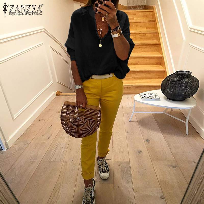 Plus Size Women's Summer Blouse 2019 Elegant White Tops Casual V Neck Blusas Female Puff Sleeve Shirt Female Solid Tunic T200321