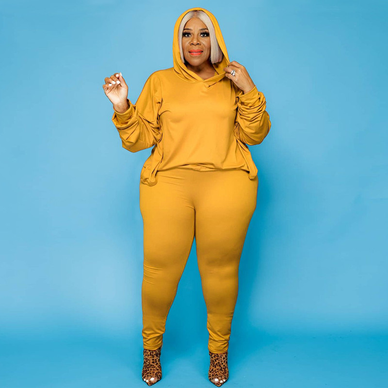 Plus size 3X 4X 5XL women bigger size sweatsuits fall winter clothing tracksuits pullover hoodie+pants two piece set casual sportswear 4239
