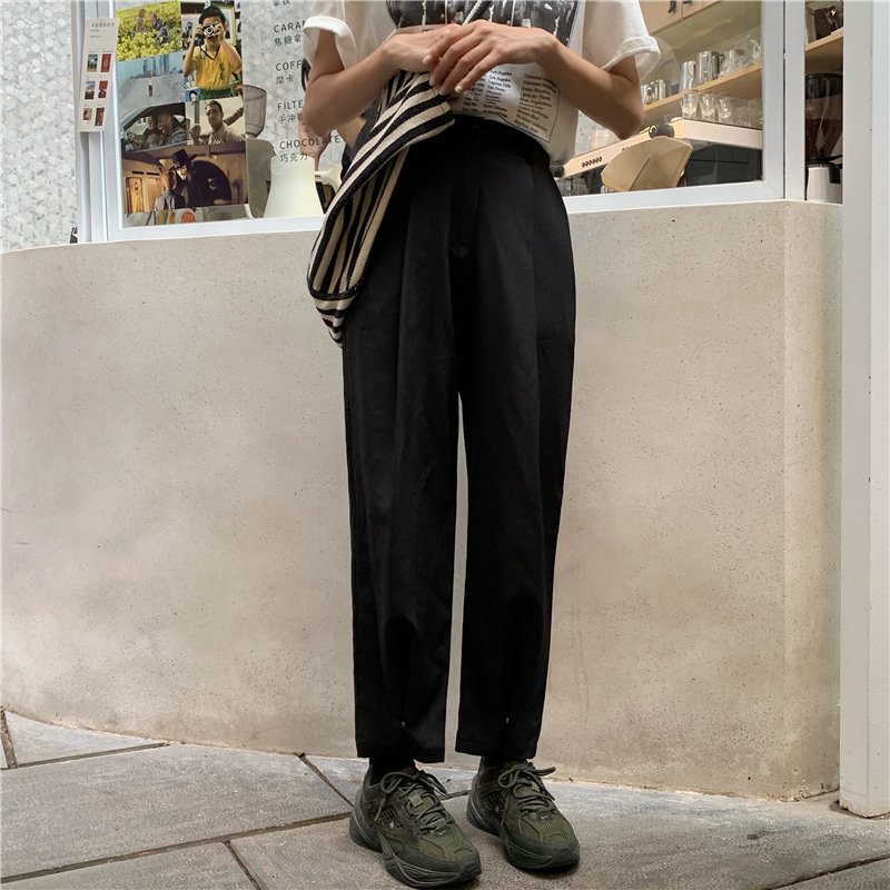 JuneLove spring Brief Slender Hot Casual High Waist Summer Women Loose Simple Solid Ankle Length Wide Leg Pants 3 Colors Bottoms 201109